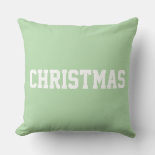 Coussin Blanc Chic Texte Noël sur fond vert pastel clair