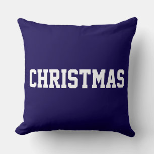 Coussin Blanc CHRISTMAS Texte Gras Sur Bleu Nuit Profond