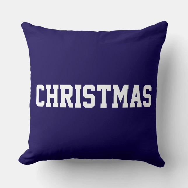 Coussin Blanc CHRISTMAS Texte Gras Sur Bleu Nuit Profond (Recto)