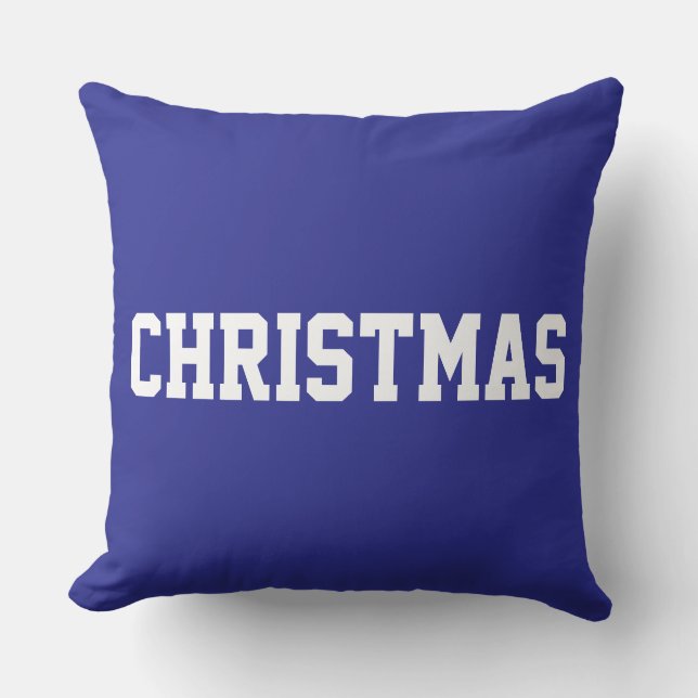 Coussin Blanc CHRISTMAS Texte Gras Sur Bleu Profond Festif (Recto)