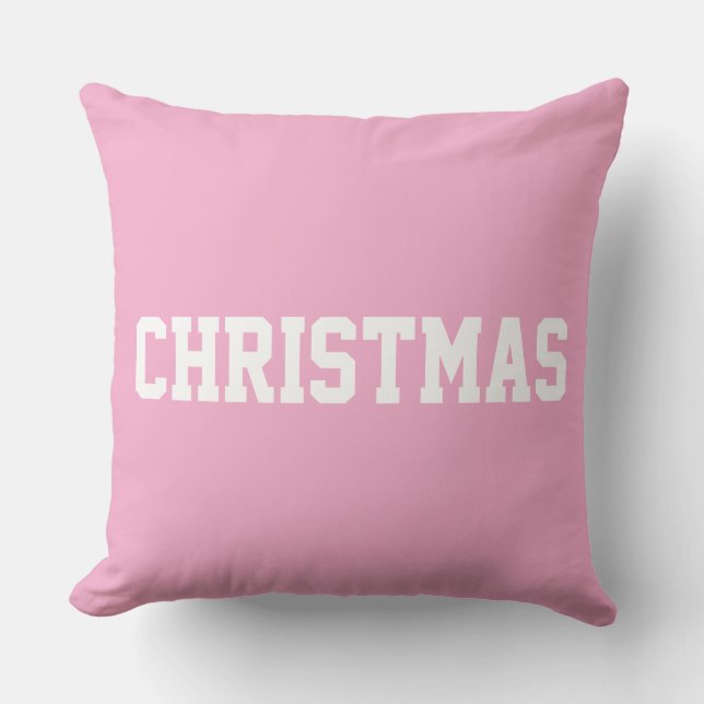 Coussin Blanc CHRISTMAS Texte Gras Sur Rose Clair Agréable (Recto)