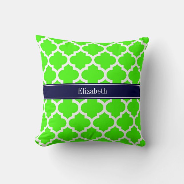 Coussin Blanc Citron Bleu Marine Marocain #5 Monogramme No (Recto)