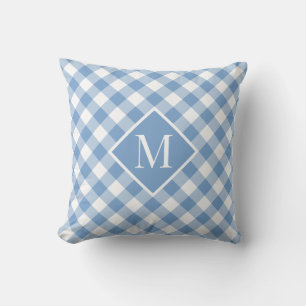 Coussin Blanc clair En vichy Vérifier Motif Monogramme