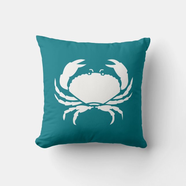Coussin BLANC CRABÉ personnalisé sur aqua bleu turquoise (Recto)