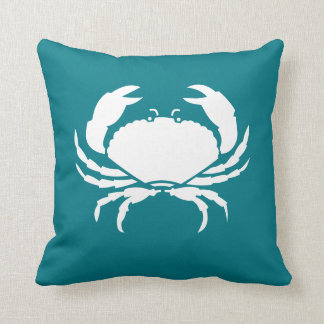 Coussin BLANC CRABÉ personnalisé sur aqua bleu turquoise