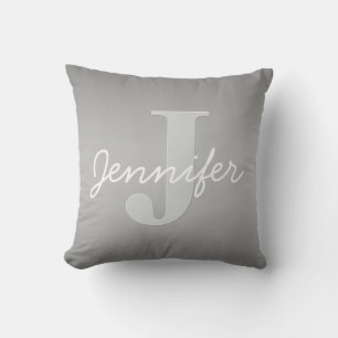 Coussin Blanc Cursive & Monogramme Gris Couleurs Modifia