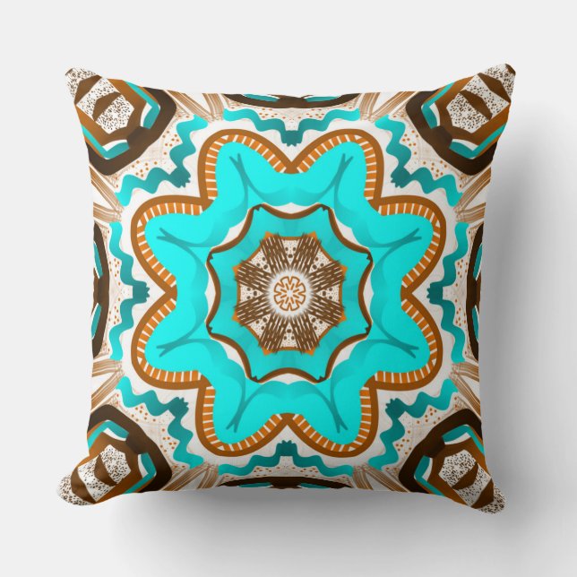 Coussin Blanc de brun de turquoise de conception de (Recto)