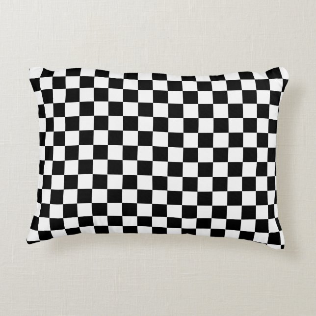Coussin blanc de contrôle de damier de noir fait (Dos)