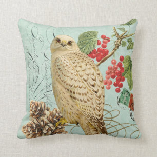Coussin blanc de hibou d'hiver vintage