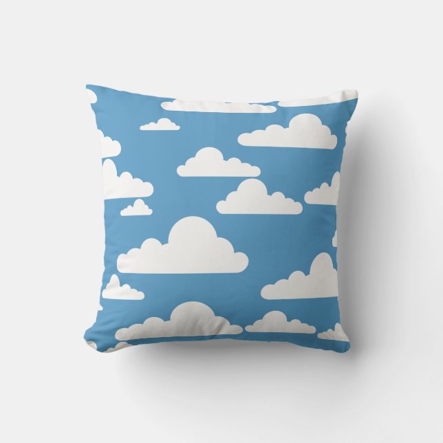 Coussin blanc de motif de nuage de ciel bleu (Recto)