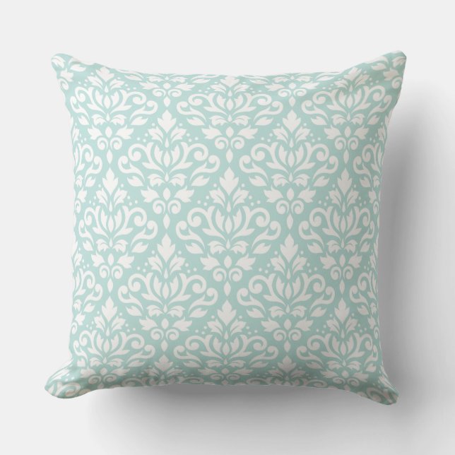 Coussin Blanc de Ptn de damassé de rouleau grand sur lt (Recto)