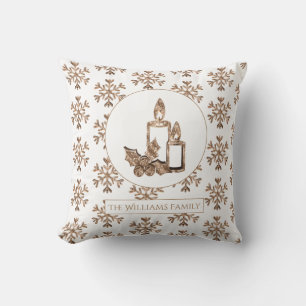 Coussin Blanc élégant et or de bougie de Noël de flocon