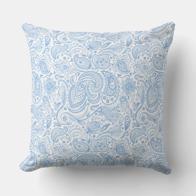 Coussin Blanc Et Bébé Bleu Vintage Fleur Paisley (Recto)