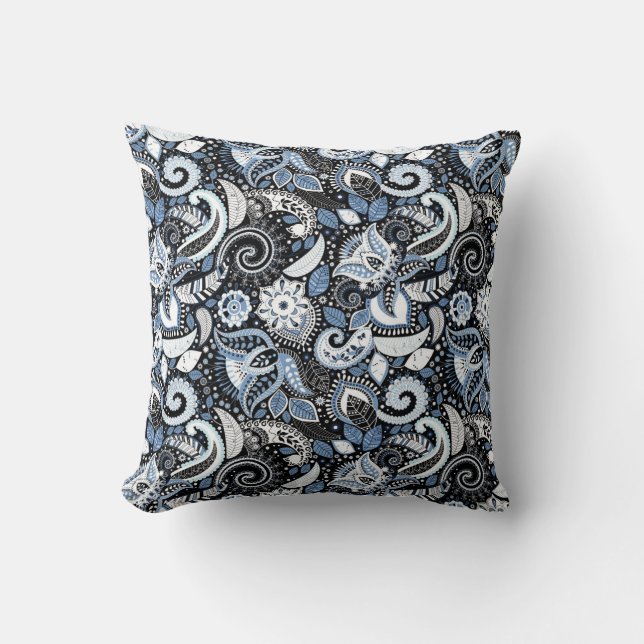 Coussin Blanc et bleu motif à pèlerines (Recto)