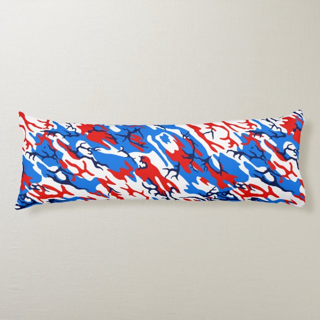 Coussin blanc et bleu rouge de corps de Camo (Devant)