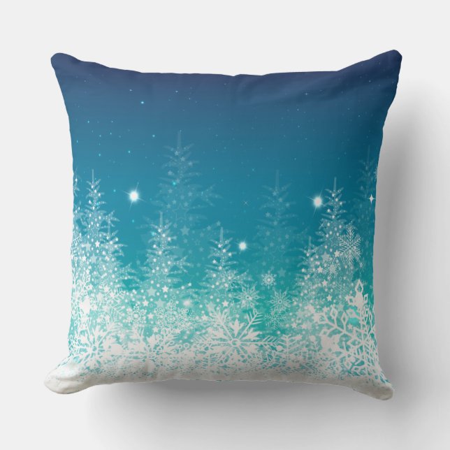 Coussin Blanc et minuit Bleu Noël NeigeFlakes (Recto)