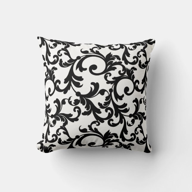 Coussin Blanc et noir Elegant Damask (Recto)