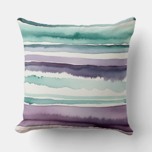 Coussin blanc et violet vert rayures abstraites