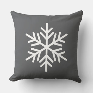 Coussin Blanc festif gras flocon de neige alpin sur gris m