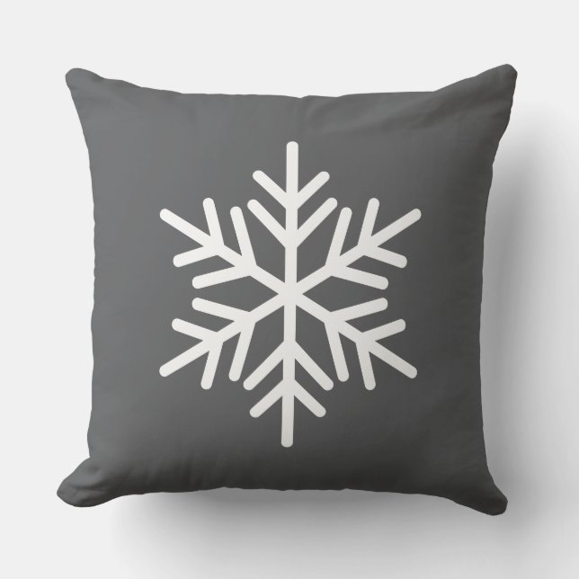 Coussin Blanc festif gras flocon de neige alpin sur gris m (Recto)