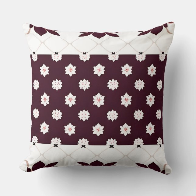 Coussin Blanc Floral Géométrique Classique Botanique Bourg (Recto)