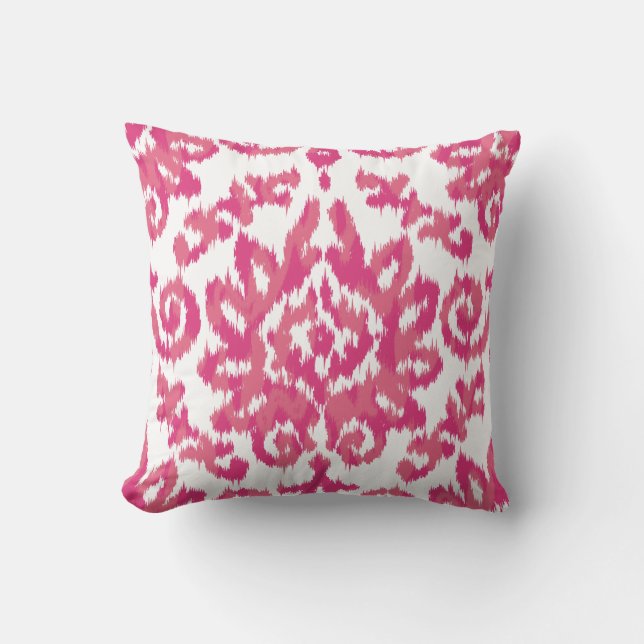 Coussin Blanc Girly ethnique lunatique d'Ikat Boho et rose (Recto)