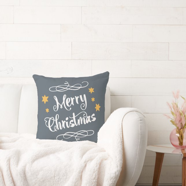 Coussin Blanc gris d'ardoise de typographie de Joyeux Noël (Canapé)