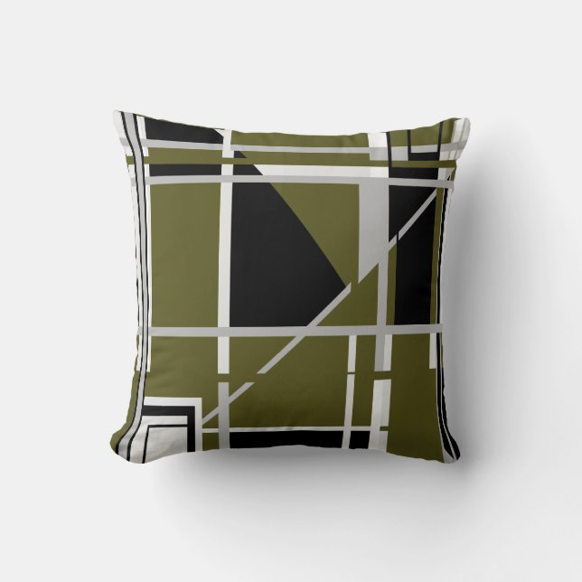Coussin Blanc gris noir sur blanc foncé Olive Labyrinthe A (Recto)