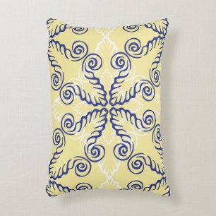 Coussin blanc jaune d'accent de motif de