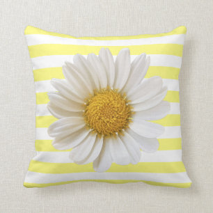 Coussin Blanc marguerrier Jaune et blanc rayé