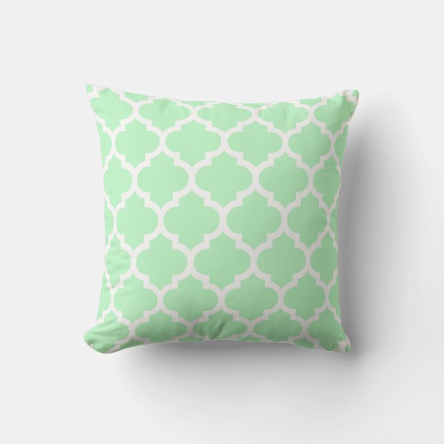 Coussin Blanc Menthe Motif Quatrefoil Marocain #5 (Recto)