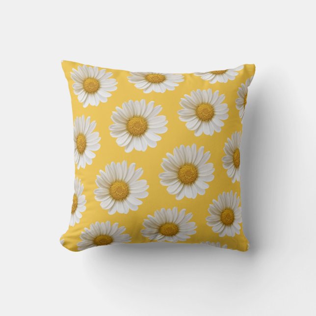 Coussin Blanc Motif de marguerite Jaune Floral (Recto)
