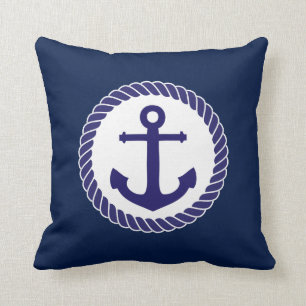 Coussin Blanc nautique de bleu marine d'Ancre
