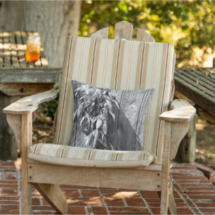 Coussin blanc noir botanique en bois déprimé