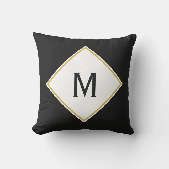 Coussin Blanc noir décoré d'un monogramme fait sur (Recto)