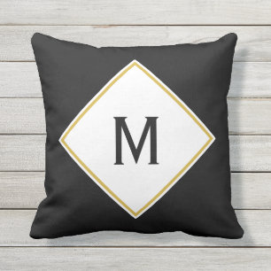 Coussin Blanc noir décoré d'un monogramme fait sur