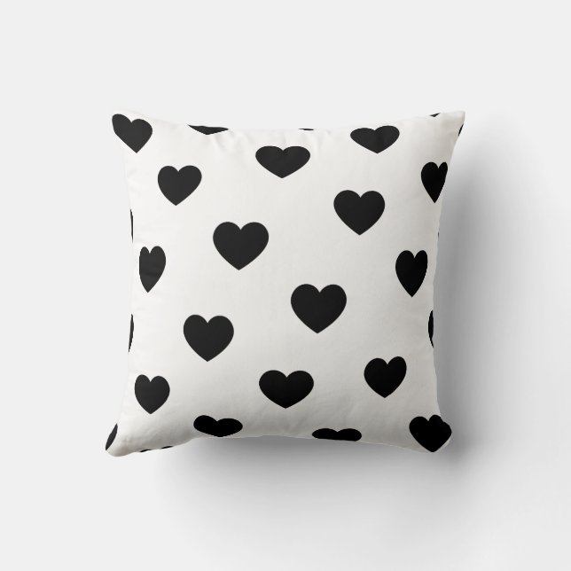 Coussin Blanc Noir Doux Cosy Moderne Romantique Coeur Chic (Verso)