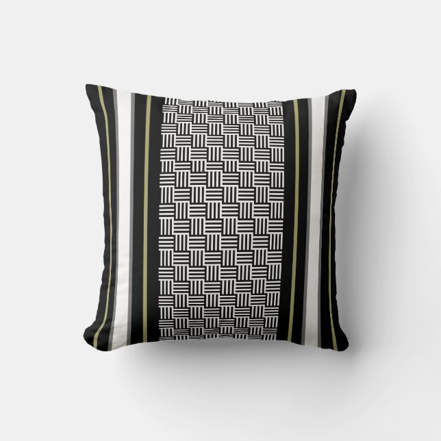 Coussin Blanc noir et vert olive (Recto)