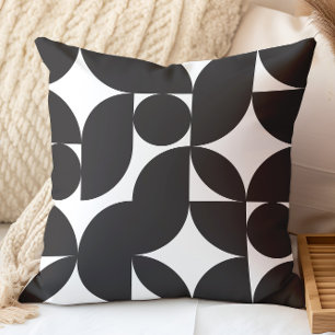 Coussin Blanc Noir Géométrique Abstrait Mid Century Modern