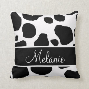 Coussin blanc noir personnalisé de taches de vache