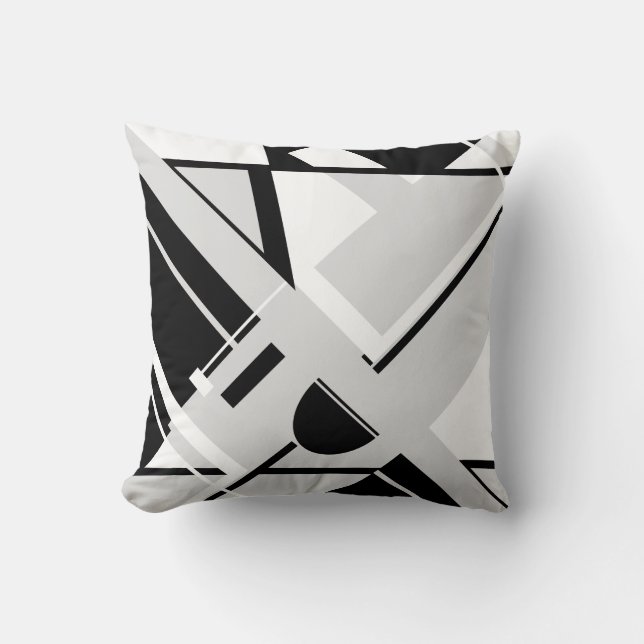 Coussin Blanc noir sur les formes géométriques gris clair (Recto)