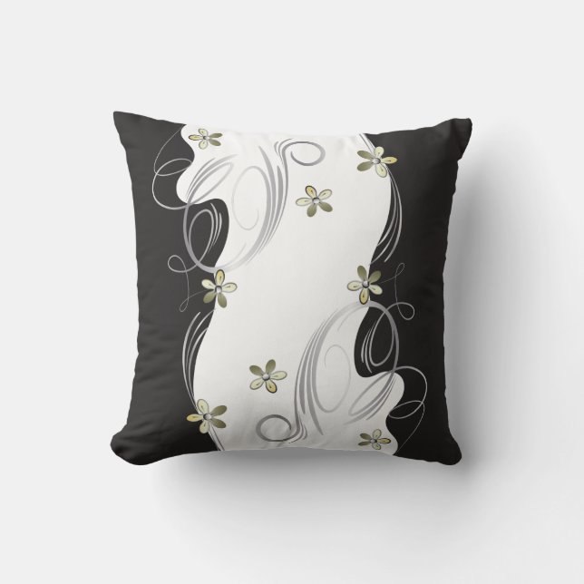 Coussin Blanc, or, argent, conception florale noire (Recto)