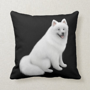 Coussin blanc pelucheux de chien de Samoyed