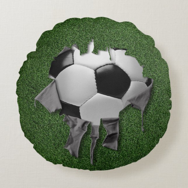 Coussin blanc rond de football déchiré (Devant)