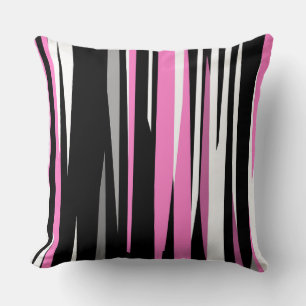 Coussin blanc rose et noir abstrait