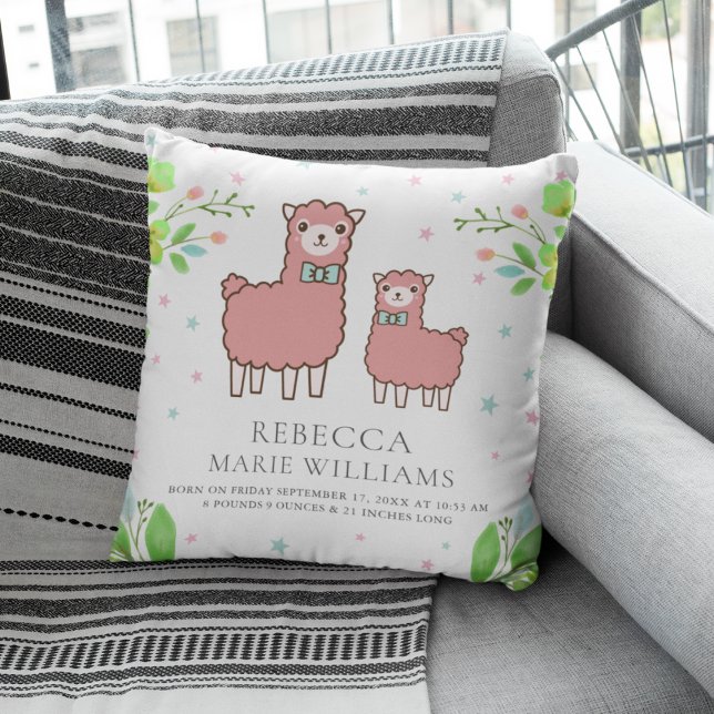 Coussin Blanc Rose Mignon Bébé Fille Lama Statistiques de  (Créateur téléchargé)