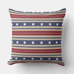 COUSSIN BLANC ROUGE ÉTOILES ET STRIPES PATRIOTIQUES
