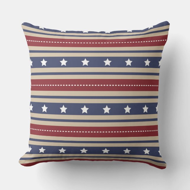 COUSSIN BLANC ROUGE ÉTOILES ET STRIPES PATRIOTIQUES (Recto)