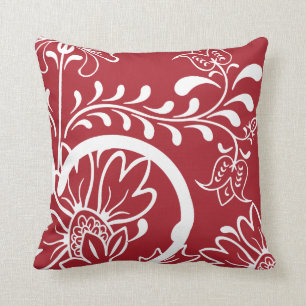 Coussin Blanc rouge floral du motif de damassé moderne