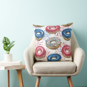 COUSSIN BLANC ROUGE PATRIOTIQUE BLEUS BLEUS DONUTS FROSÉS